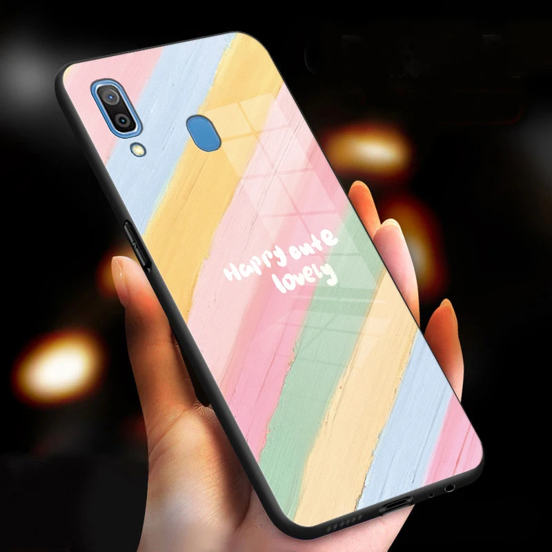 Painted Rainbow Glass Phone Case For Samsung Galaxy Wide 4 A10e A10s A11 M11 A20s A21s A30s Anti Vibration Hard Protective Cover