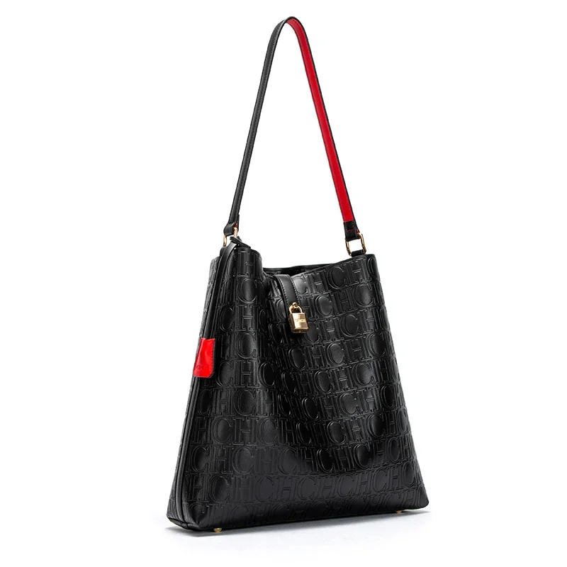 Letter Print Large Capacity Ladies Handbag Lock Accessories Pure Colour Simple Design Classic Ladies Shoulder Bag