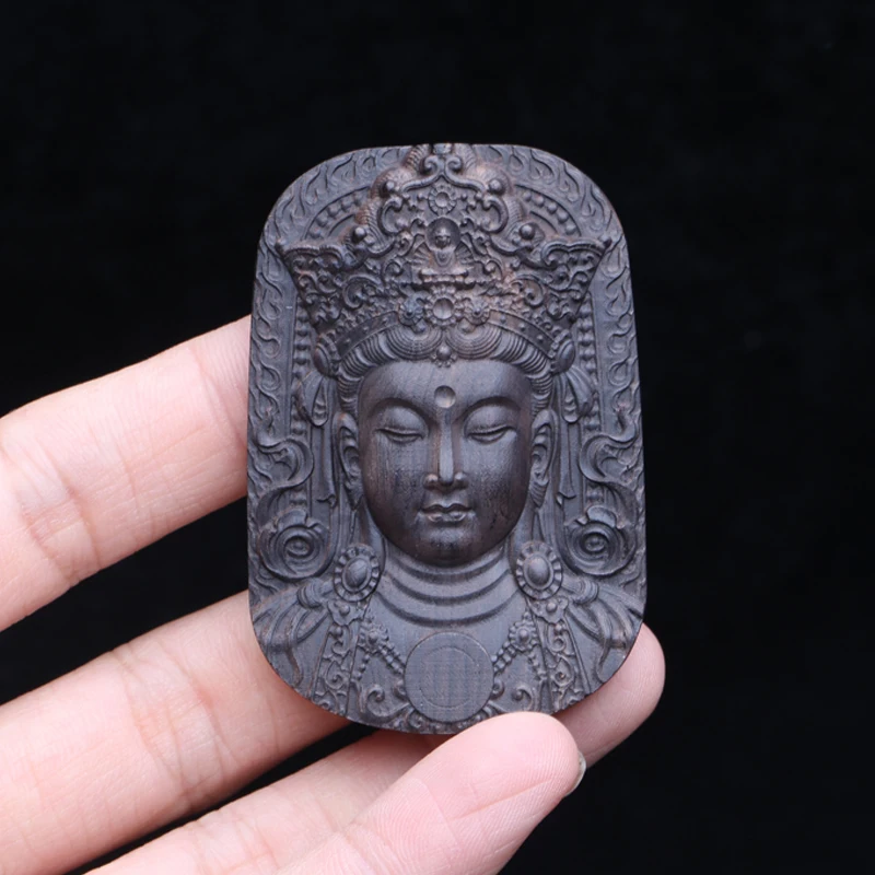 Wood Carving Ebony Jewelry Amulet Pendant Buddhist Buddha Statue Lucky Amulet 3D Wood Carving Wooden Crafts