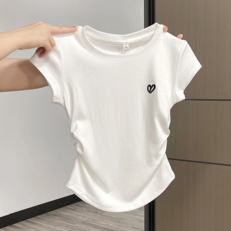 Slim Fit T-Shirt Guangzhou Thirteenth Factory Summer New Folded Design High Waist Short Sleeve Korean Style Commute Cotton Shirt