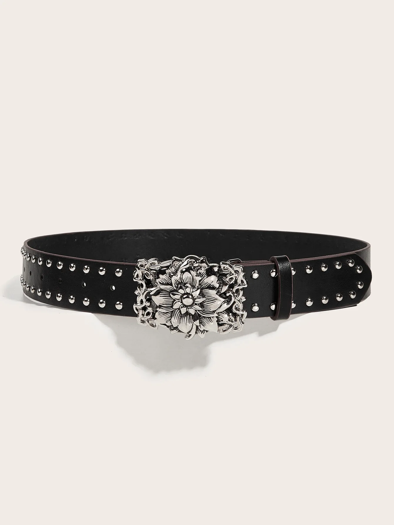 1pc men\'s black punk street y2k rock dark style skull flower rivet belt jeans versatile decorative belt