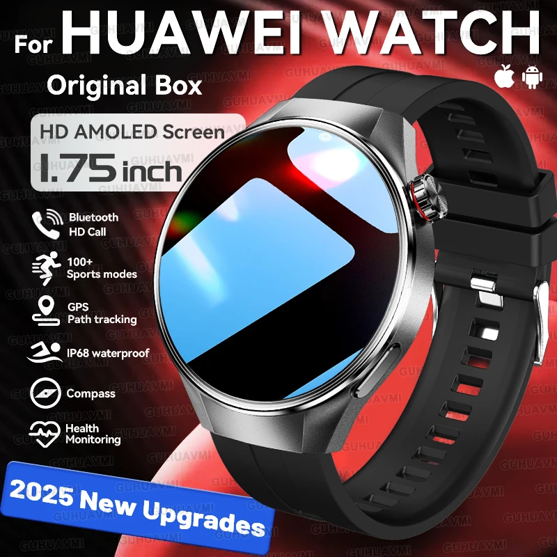 

Новинка 2025 года для HUAWEI Sports SmartWatch для мужчин 1,75 дюйма, HD AMOLED-экран, GPS-трекер, компас, альтиметр, звонок сердечного ритма, фитнес-умные часы