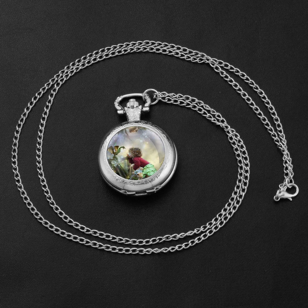 New Arrival Funny Pattern Pocket Watch Necklace Chain Pendant Necklace Quartz Watch Student Children Birthday Clock Gift