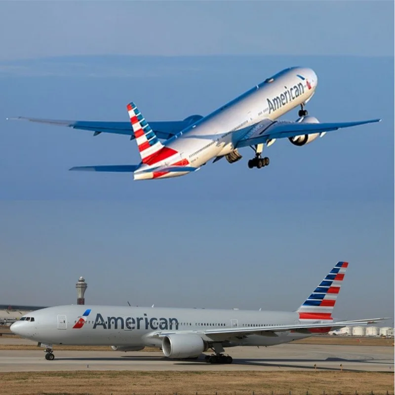 

47cm Air American Airways B777 1:157 Scale Resin Aircraft Model With LED Light & Wheel Souvenir Gift Airplane Ornament Display