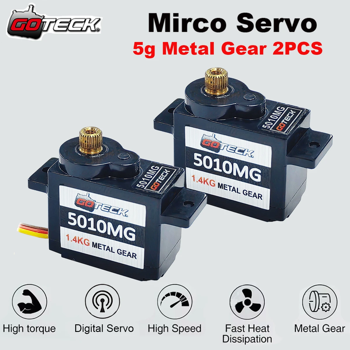 GOTECK 2 STKS 5g Mini Servo, Micro Full Metal Gear Digitale Servo, voor RC Auto Model Boot Vaste Vleugel Helikopter Vliegtuig Robot Speelgoed