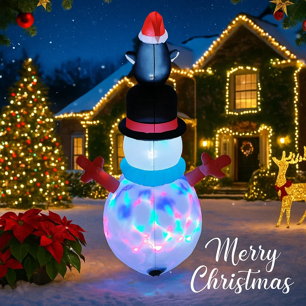 4.92フィート LEDライト付き インフレータブルおもちゃ 雪だるま ペンギン クリスマスデコレーション 庭用 ホリデーギフト クリスマス用品 ホームデコレーションオーナメント