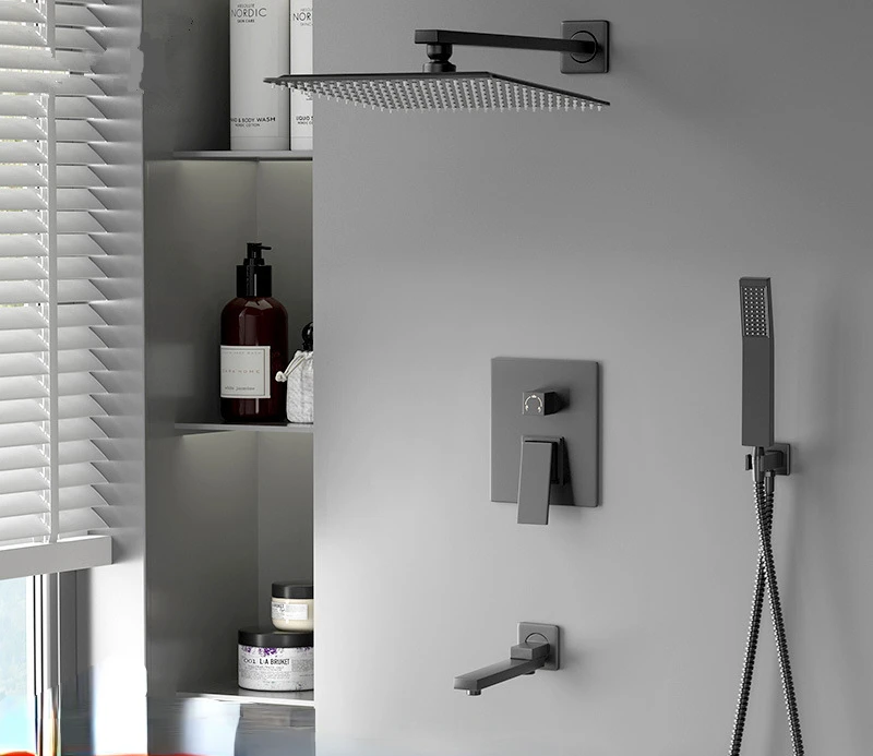 

All Copper Black Wall Shower Home Bathroom Embedded Concealed Multi-Functional Shower Set