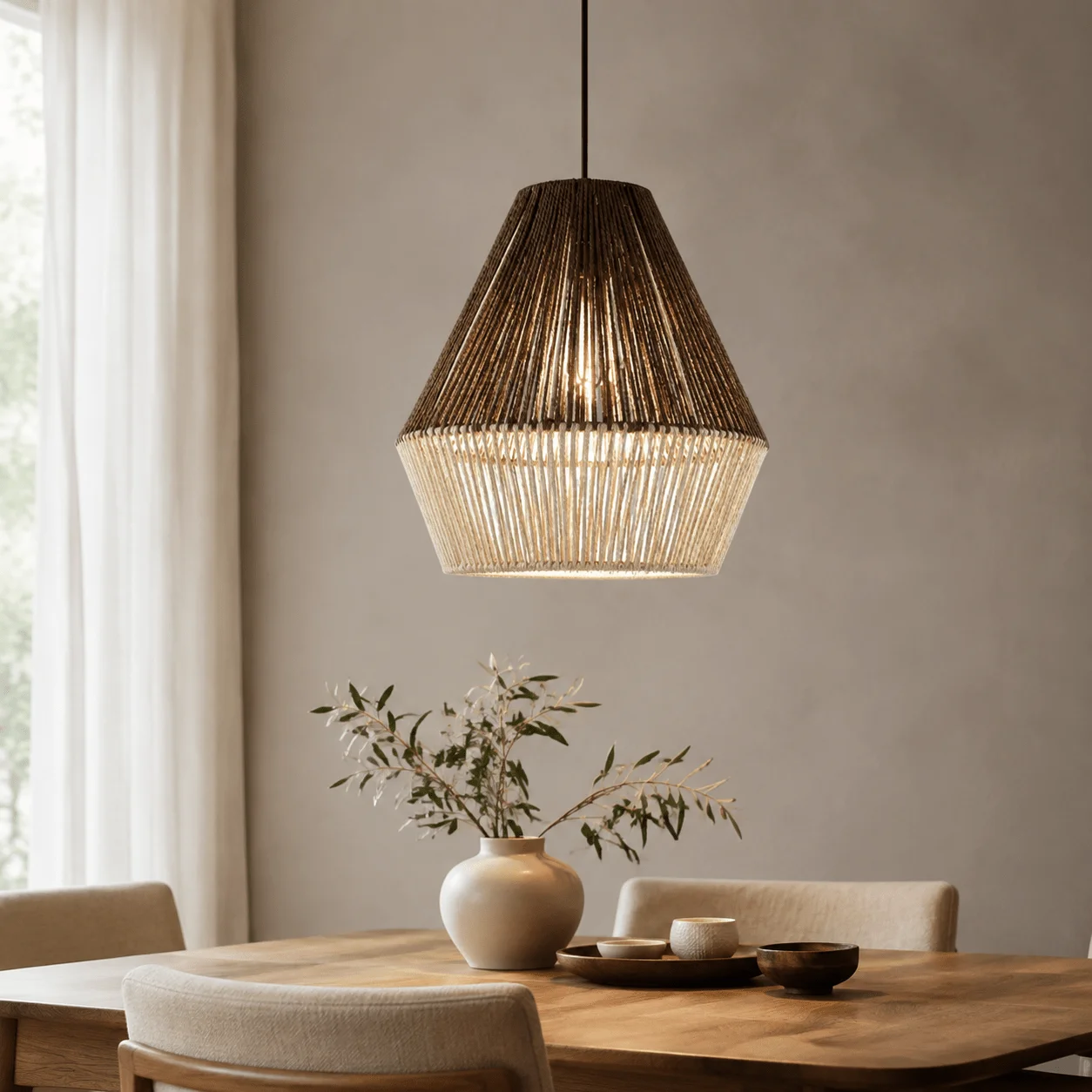 JOYINLED Paper Rope Pendant Light, 32cm E27 Two-Tone Woven Hanging Lamp with 150cm Cord for Dining Room, Kitchen Island, Bedroom