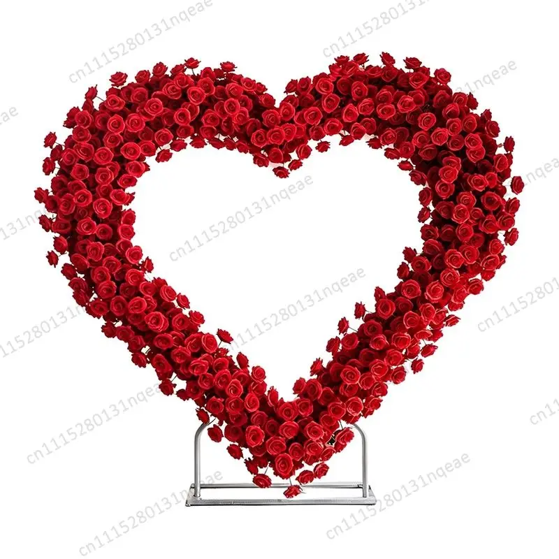 Heart-shaped Silk Safflower Arch Hotel Restaurant Festive Decoration Elegant Rose Stand