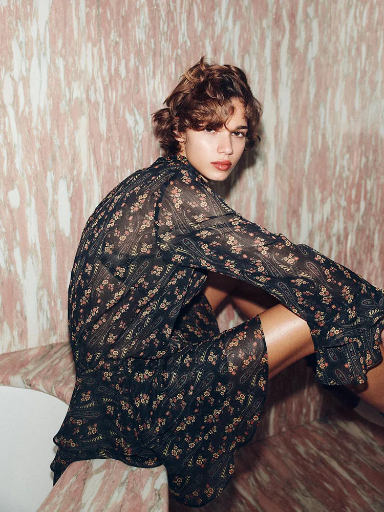 الراقية ZA2025 المرأة شتاء جديد الأزهار طباعة فقاعة الدكتور Ele Faionable عادية مريحة تناسب مختلف Ocns