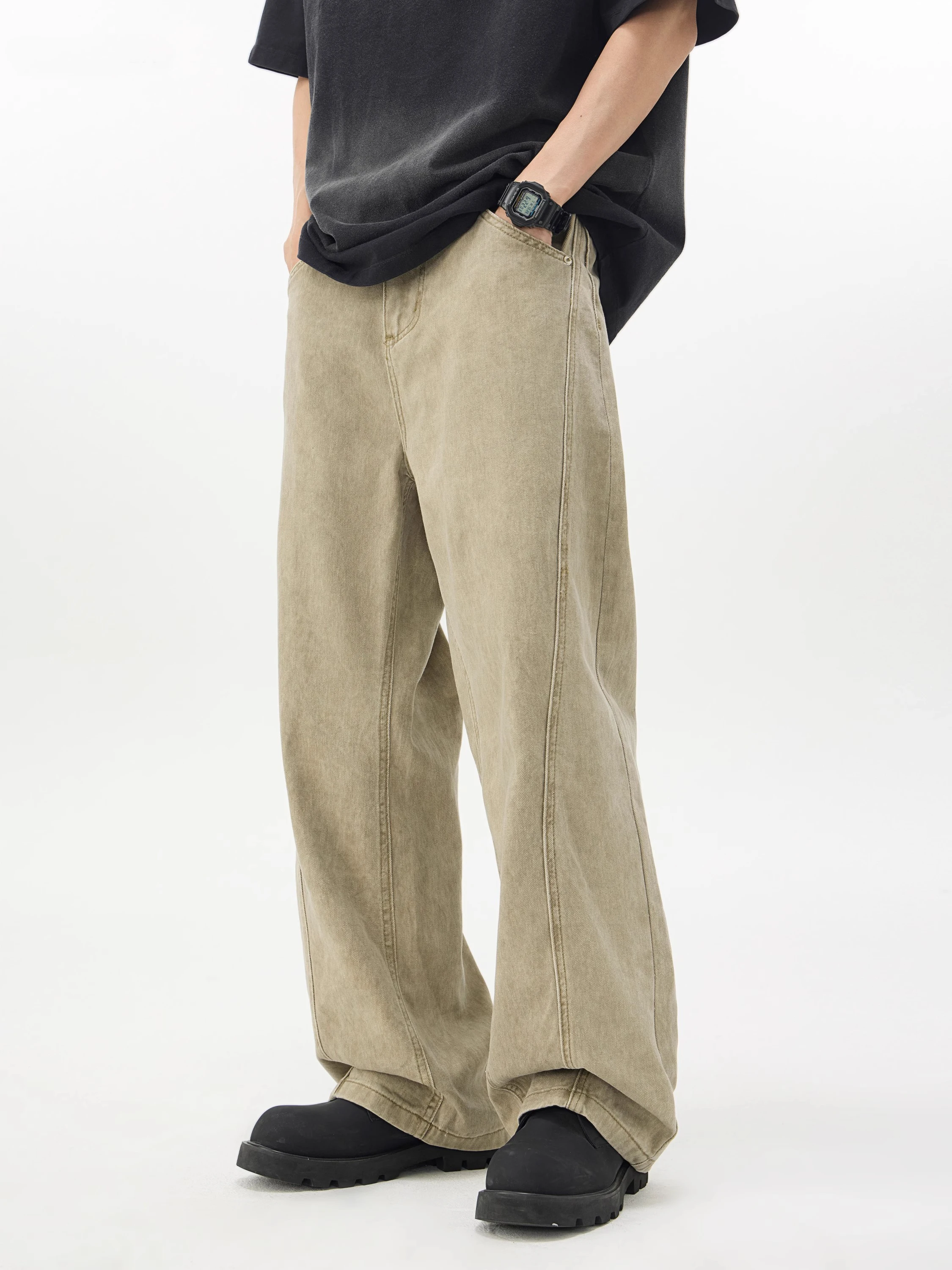 

American Retro Pure Cotton Straight Leg Casual Pants Men's New 2025 Loose Waed Dyed Wide Leg Long Pants Summer Wear