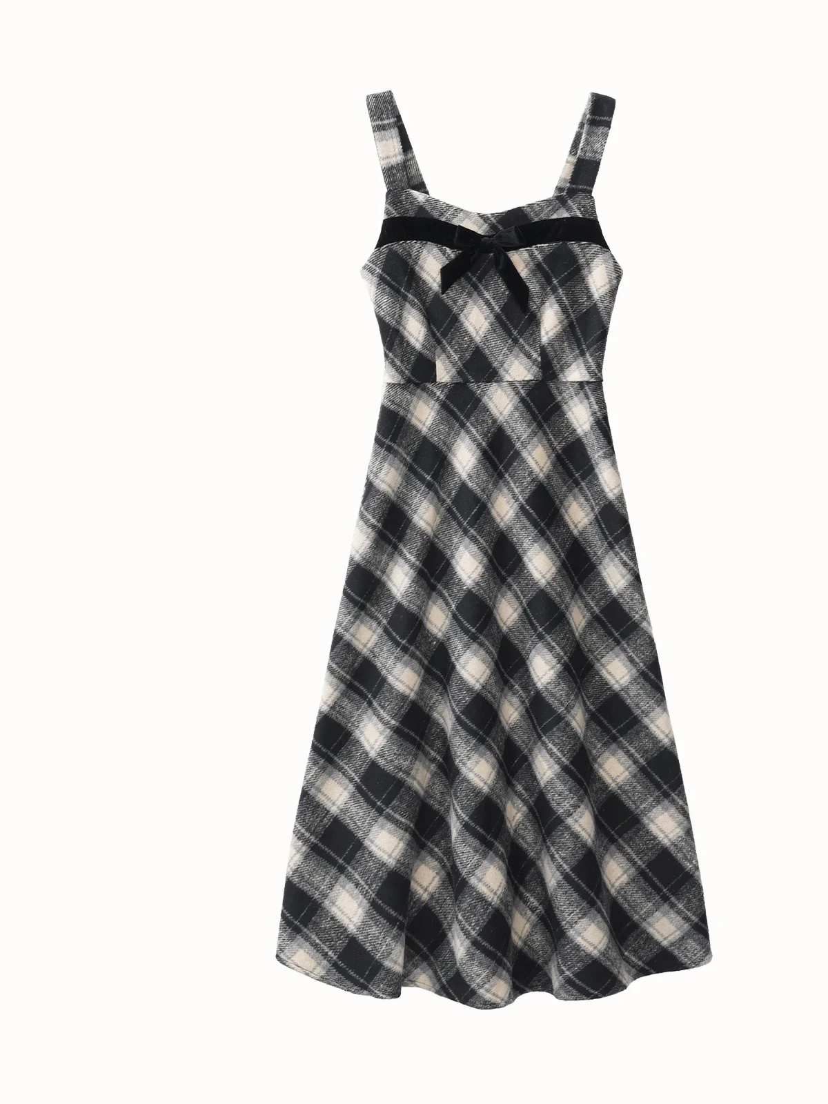 

ALXNAN Women's Simple Plaid Dresses Trendy A-line High Waist Sleeveless Bow Decoration 2024 Fall Winter Commuter Dress DYL661353