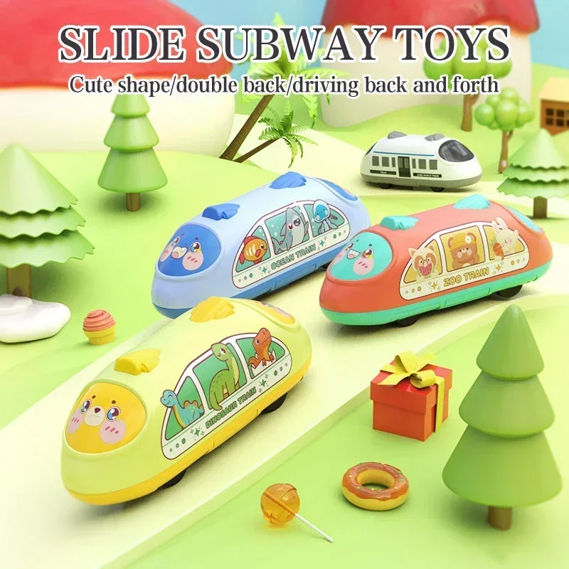 Pull Back Vehicle Rail Cartoon Subway Inertia Car Dinosaur Car Toy Rebound High Speed Forward and Backward for Children Kid Gift