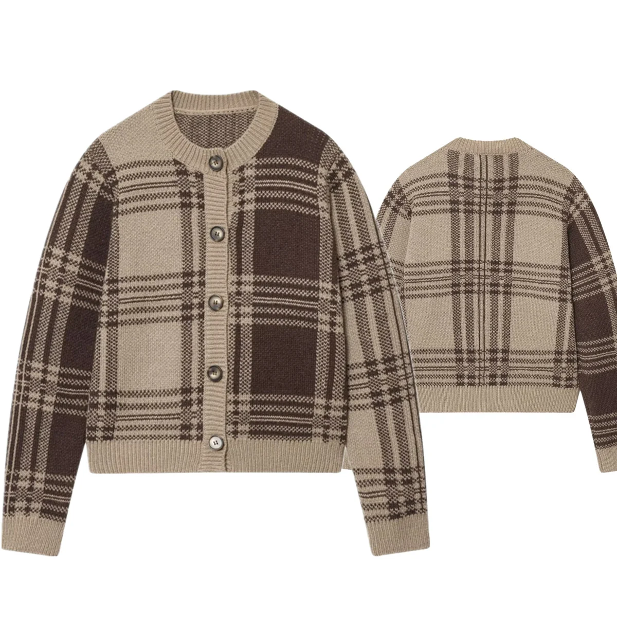

Dave&Di Autumn Women's Knitted Jacket French Retro Checkered Single Breasted Cardigan Sweater For Women Top