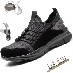 Work Sneakers Men Safety Shoes Construction Steel Toe Work Shoes  Lightweight Safety Boots Anti-Puncture Working Sneakers Kevlar