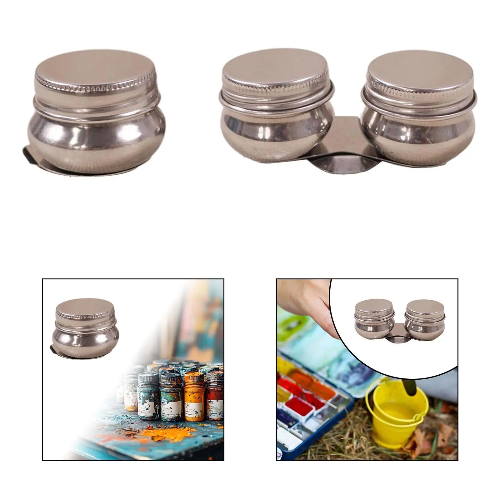 Oil Paint Pot Bucket Drawing Tool No Leakage Stainless Steel Palette Cup with Screw Lid for Solvent Mixing and Storage
