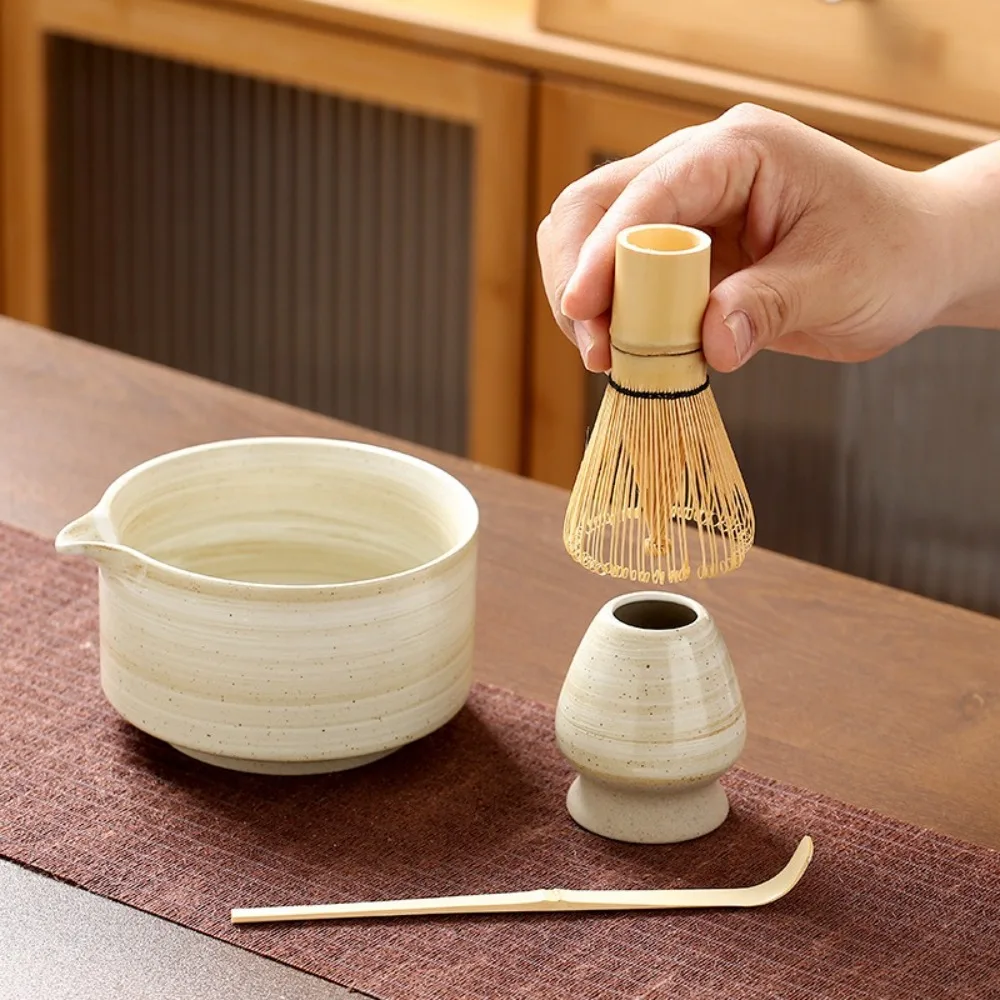 

4PCS Stirring Bamboo Ceramic Japanese Matcha Tea Set Food Grade Safe Matcha Stirring Brush Reusable Green Tea Whisk