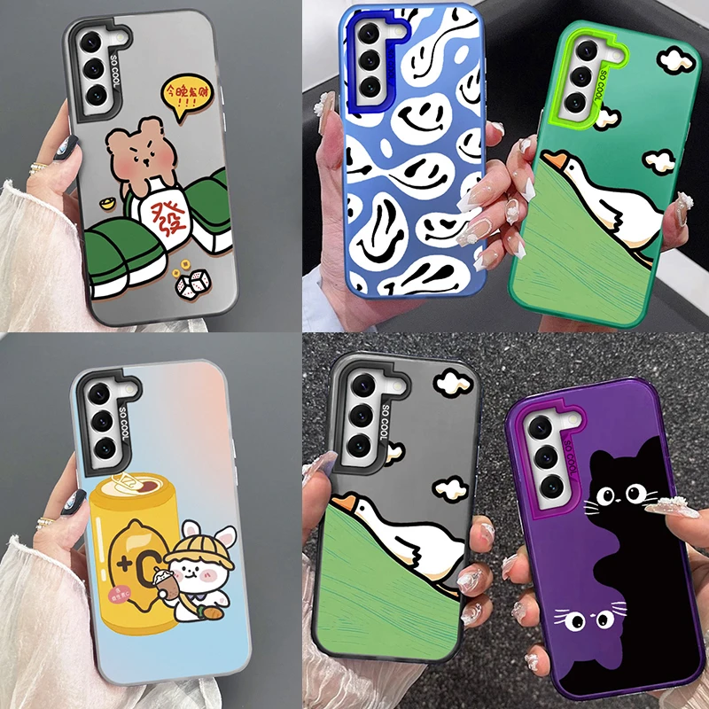 Чехлы для телефонов Samsung Galaxy S21 FE, улыбающееся лицо, глаза гуся, милые кошки, свинки, узор для модной роскошной лазерной Aurora, задняя крышка