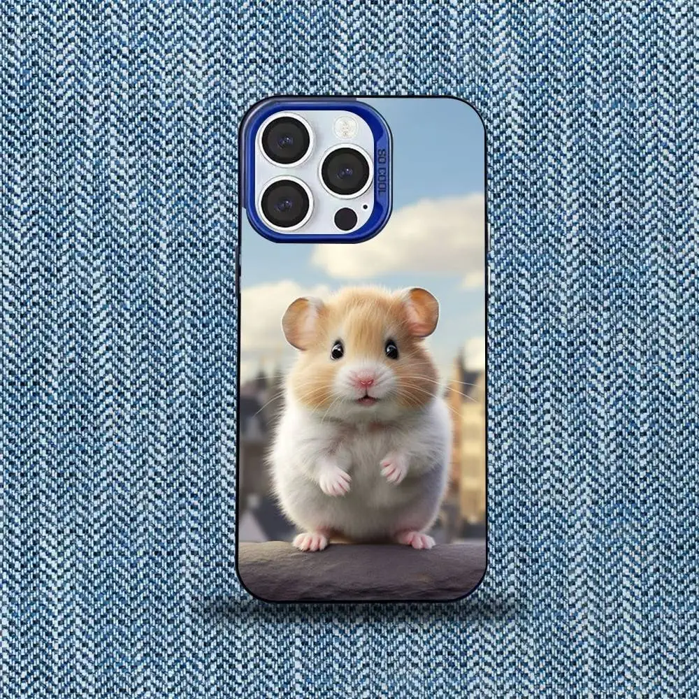 Etui na telefon Cute Lovely Pet Hamster do iPhone 16,15,14,13,12,11,Mini,Pro,SE,MAX Blue Matte Silicone Cover