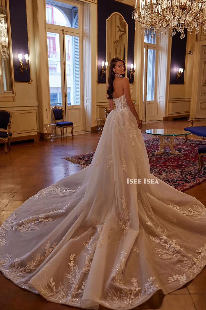 Detachable Train Wedding Dress Mermaid Bride Robe Appliques Bridal Dress Glitter Pearls Wedding Gown Customized Vestido De Novia