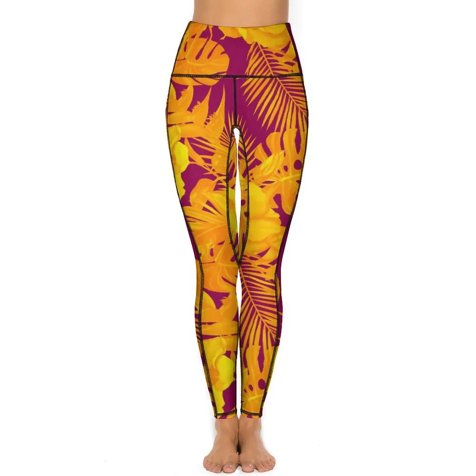 Watercolor Leaf Leggings Hibiscus Flowers Push Up Yoga Pants Breathable Quick-Dry Yoga Legging Women Fitness Gym Sports Tights