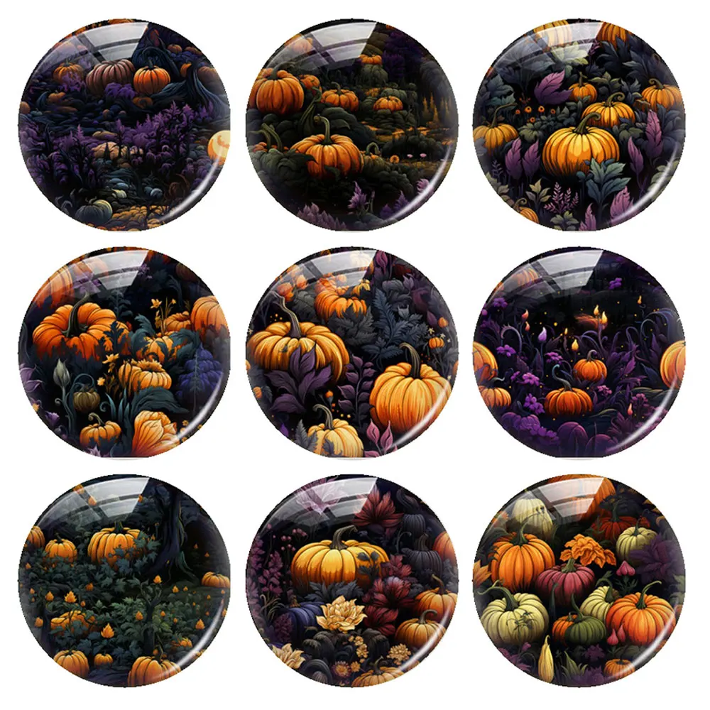 Handmade Thanksgiving Pumpkins Halloween Autumn Fall Photo Glass Cabochon Flatback Demo Flat Back Cameo For Diy Jewelry Making