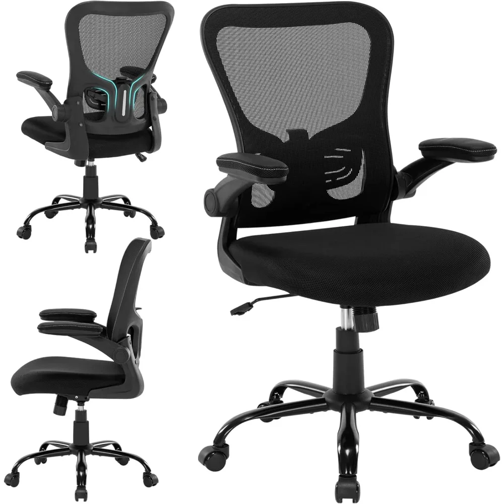 Silla ergonómica de escritorio para el hogar, asiento de malla con soporte Lumbar ajustable y reposabrazos abatible