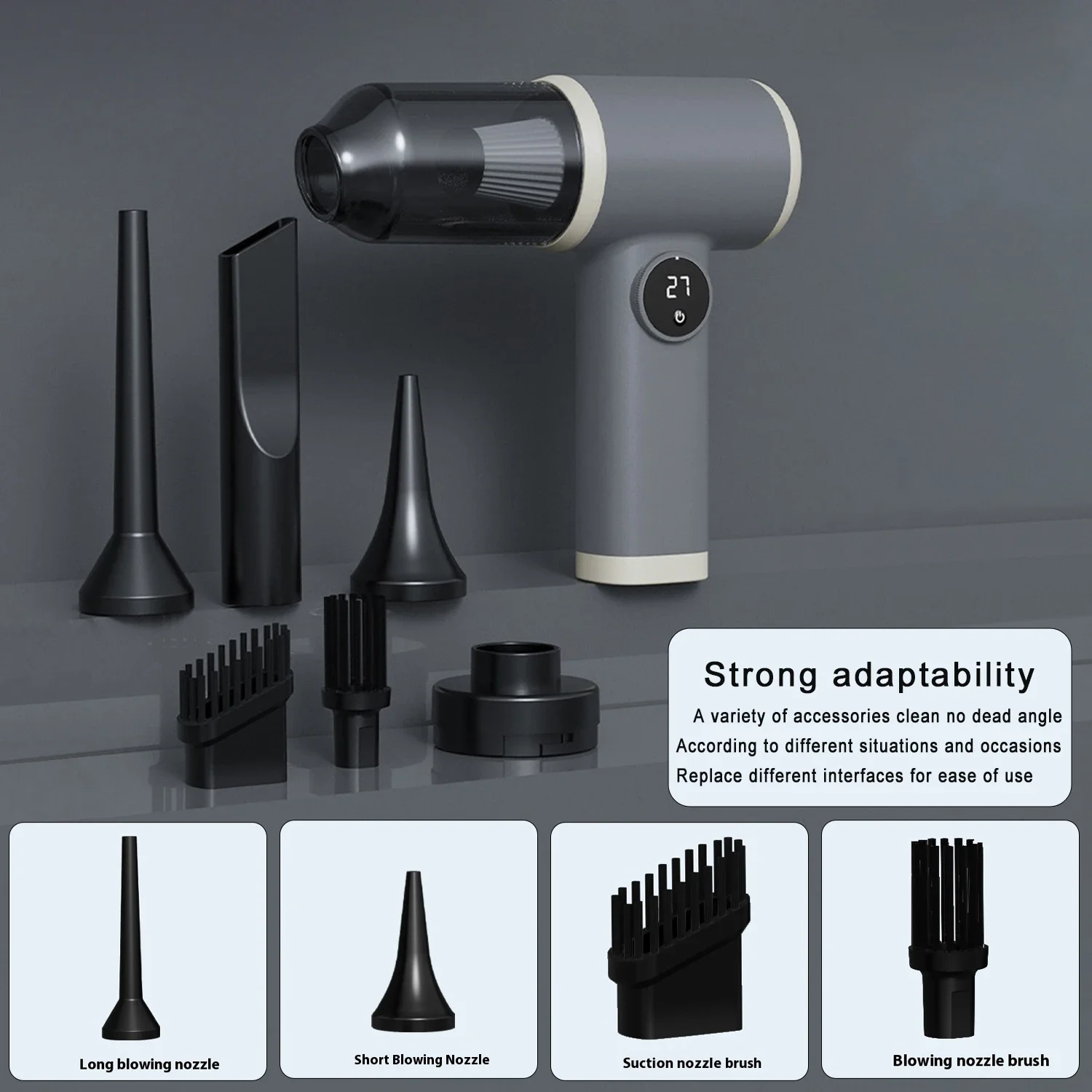 3-in-1 무선 휴대용 진공 청소기, PC 먼지 제거, 자동차, 가정 및 사무실용 사이클론 흡입 기능이 있는 충전식 스틱 진공 청소기