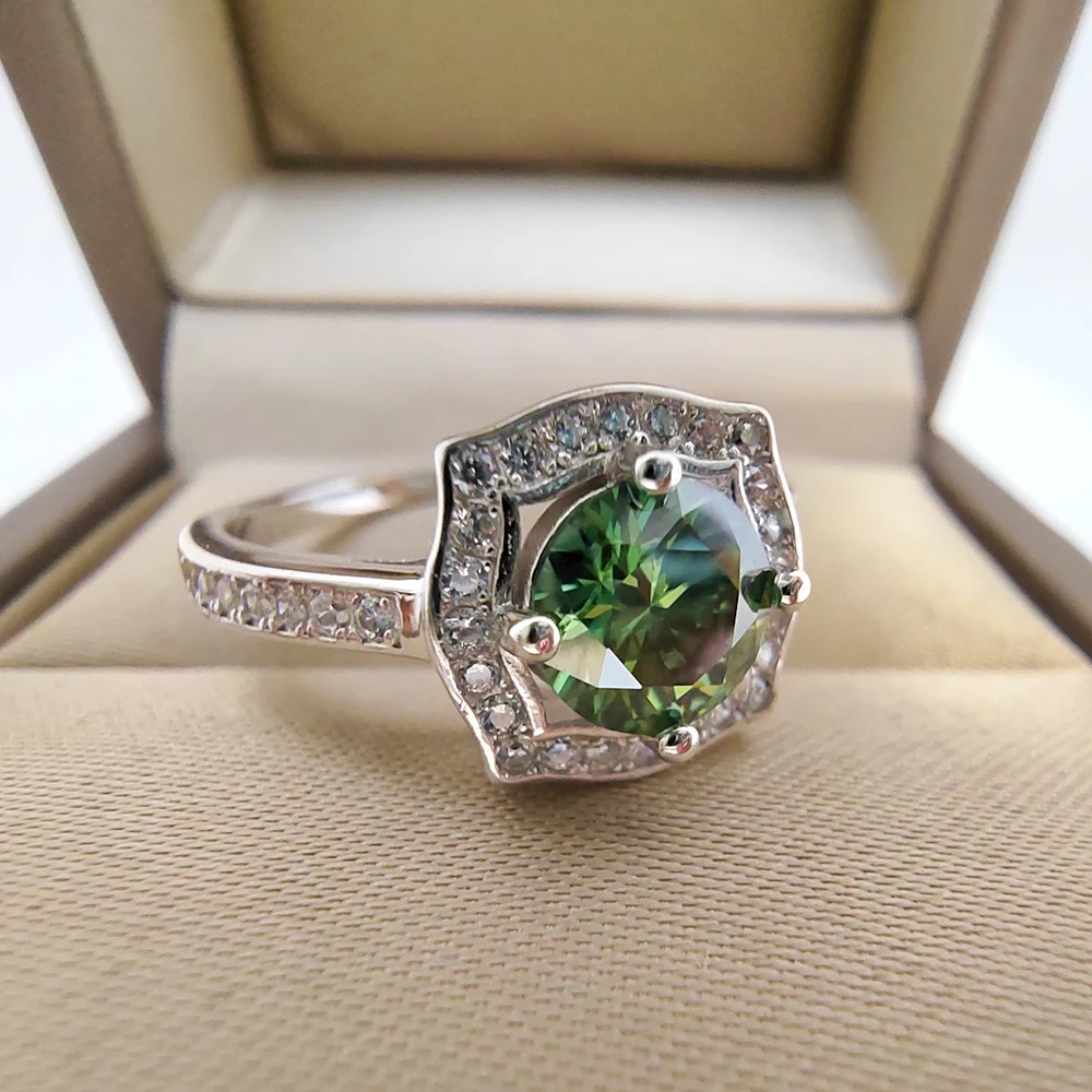 Luomansi S925 Square Silver Ring 1 Carat Yellow Green Blue Pink Moissanite Jewelry Pass Diamond Test Party Commemorative Gift