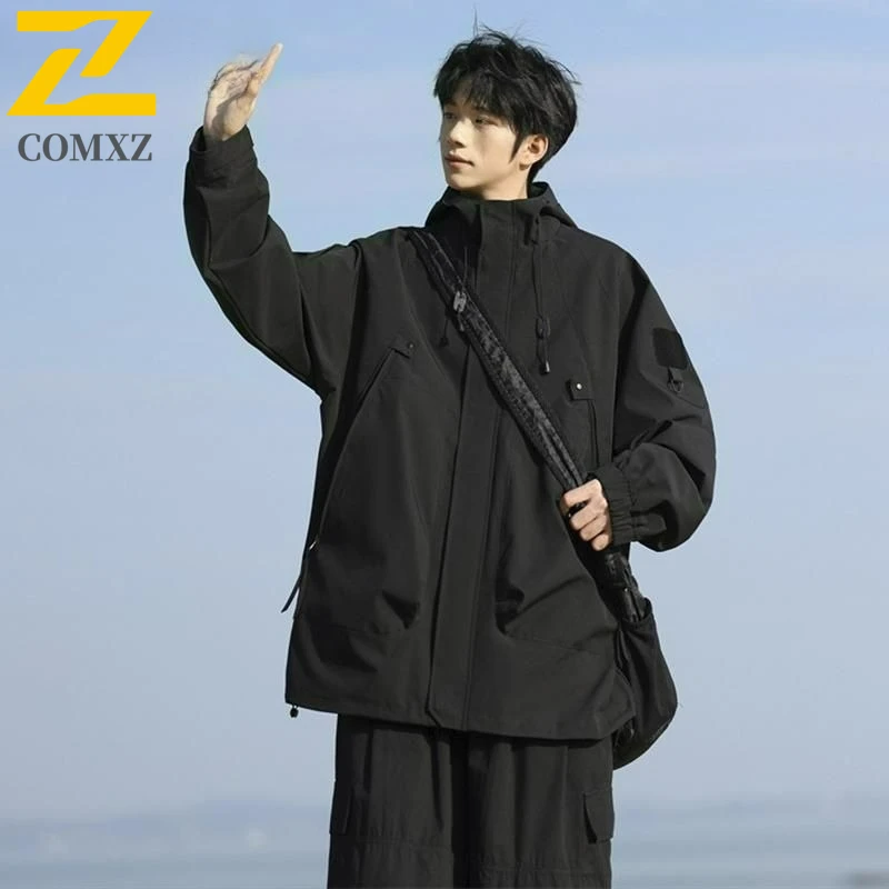 

Men's Jacket 2025 New Trendy Couple Casual Lightweight Hooded Windbreaker Coats Waterproof Camping Adventure Men Windproof Coat