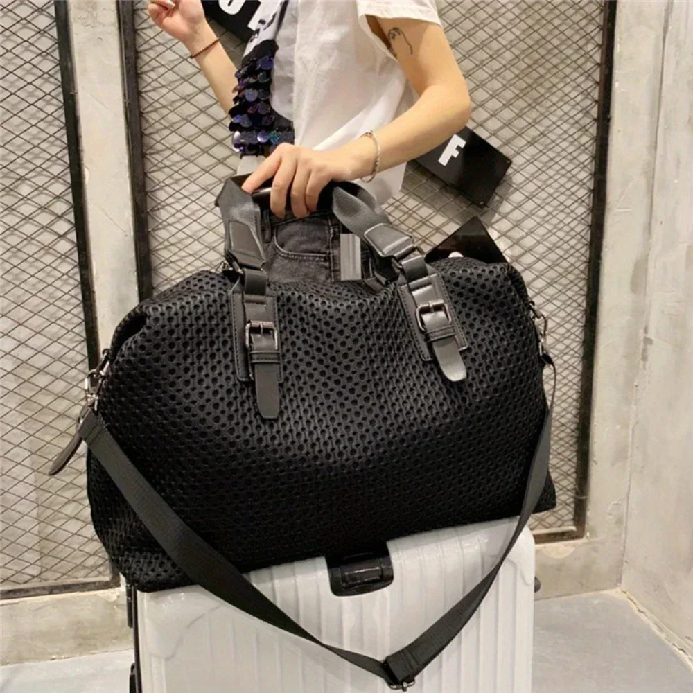 Travel bag, simple and casual, large bag, nylon fabric, mesh fabric, shoulder bag, detachable shoulder strap, crossbody bag