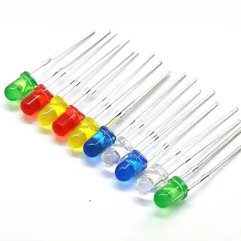 100 Stuks, Led Lichtgevende Diode Elektronische Set, 3Mm 5Mm, Led Diodes Diverse Set, Wit Groen Rood Blauw Geel, Indicatielampjes