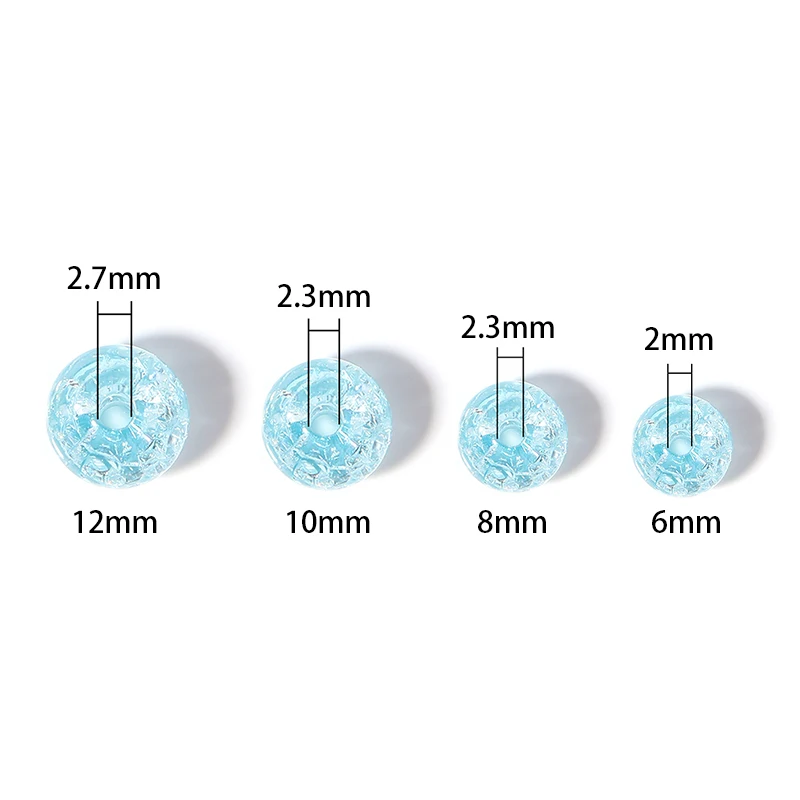 Cuentas de cristal acrílico agrietado para fabricación de joyas, abalorios espaciadores redondos para manualidades, 50/100 piezas, 6/8/10/12mm