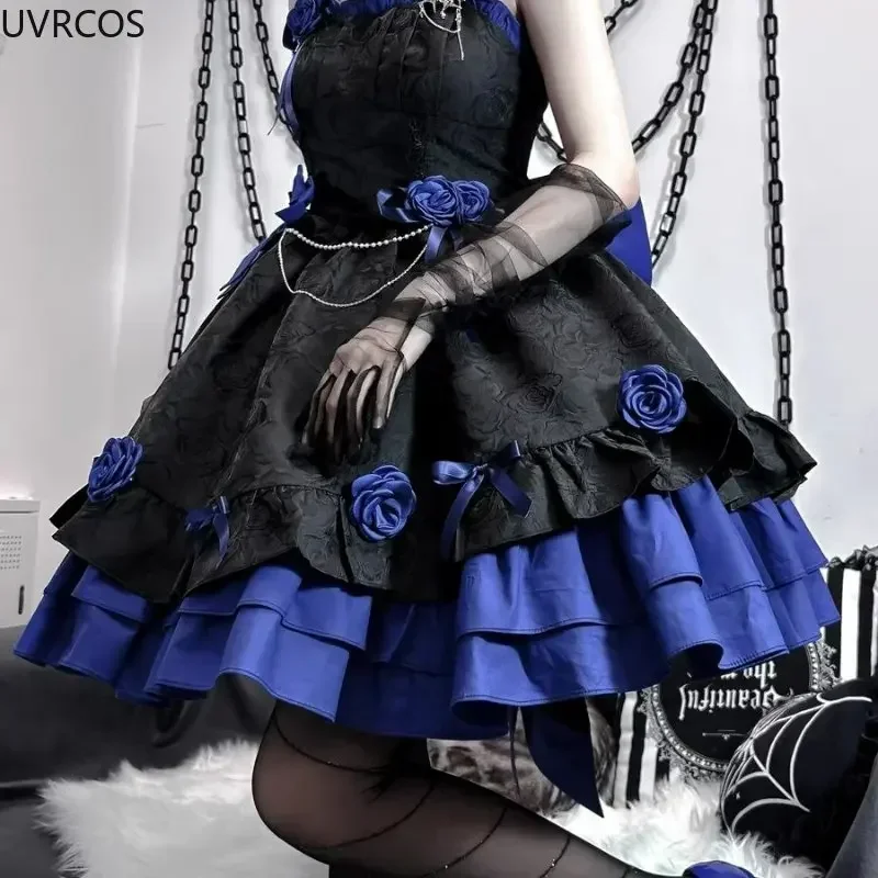 Victorian Dark Gothic Lolita Jsk ผู้หญิง Vintage Elegant Rose ดอกไม้โบว์เจ้าหญิงชุดเดรสสาว Sweet Tea Party Dress