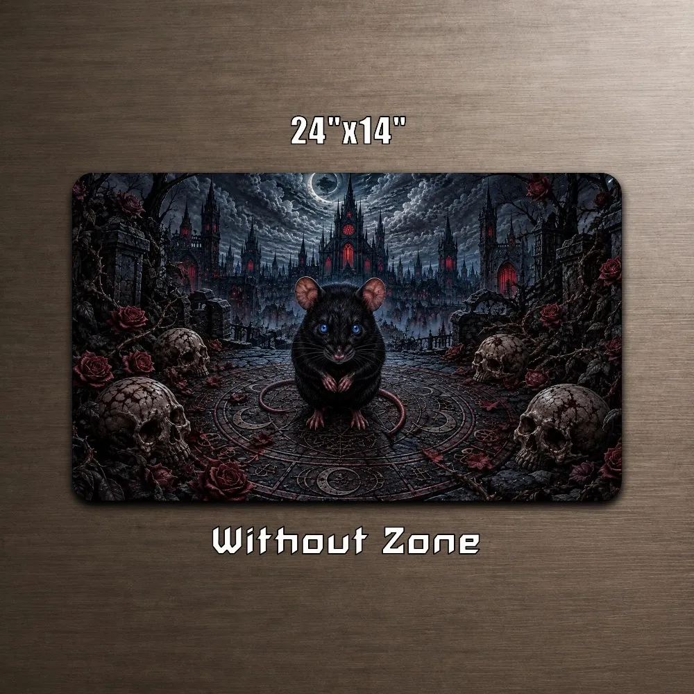Gothic Black Rat Playmat, Dark Fantasy MTG Playmat, Blue Eyed Rat Commander TCG Gaming accessories alfombrillas para escritorio