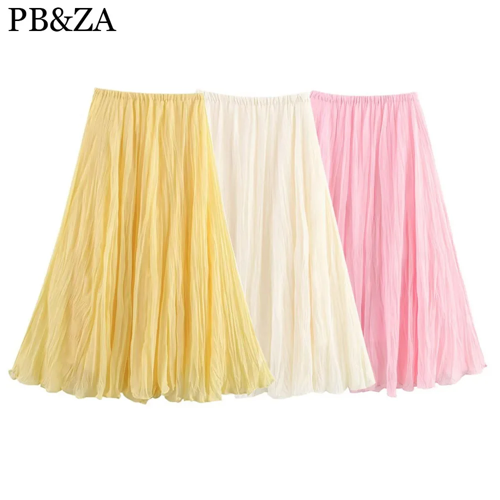 

Summer new women's fashion versatile solid color high waist slimming pleated effect skirt