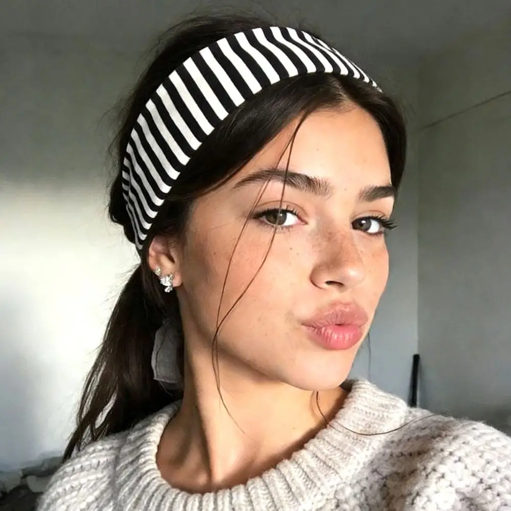 

New Sweat Absorbing Stripe Headband Stretchable Polyester Yoga Hair Bands Anti-Slip Running Hairband