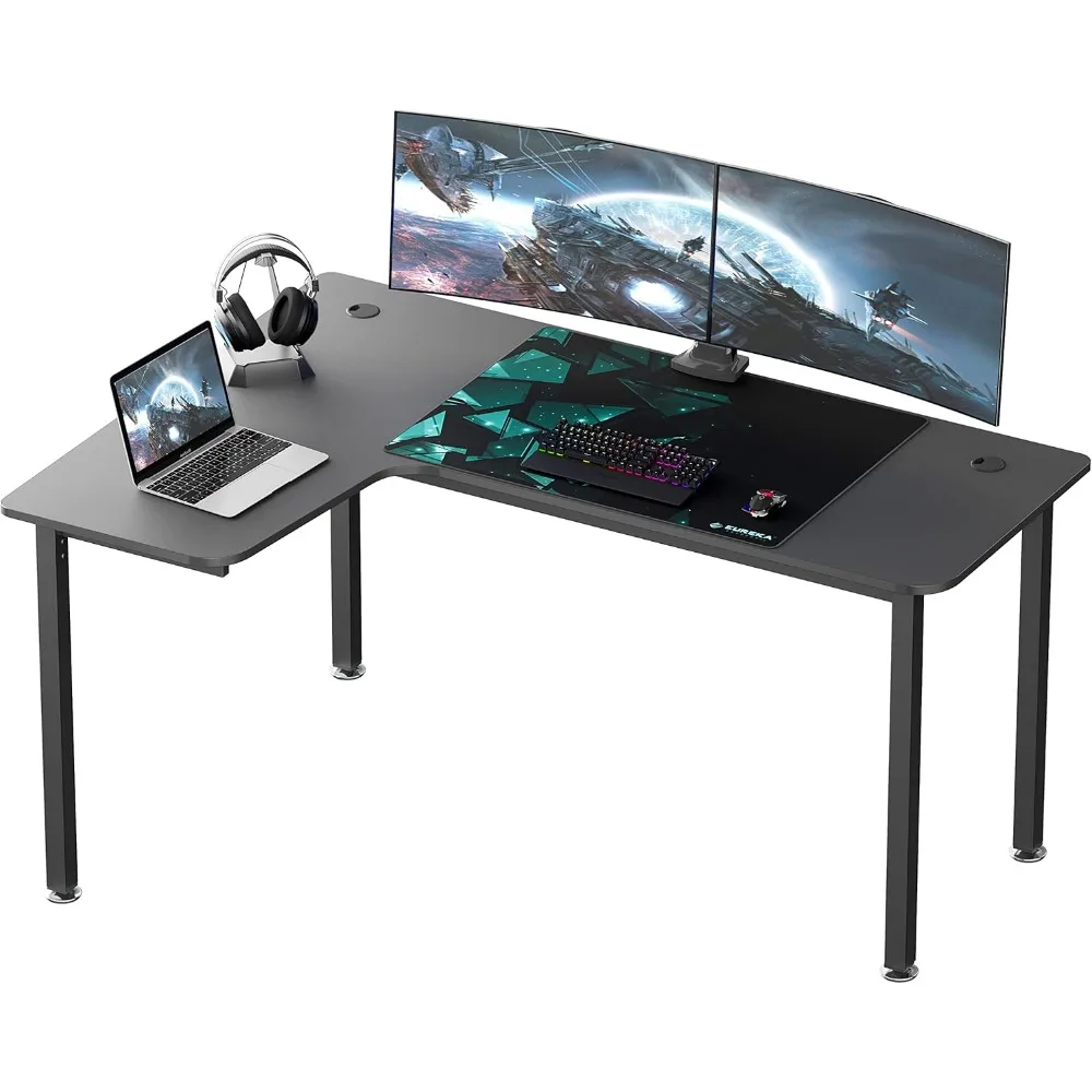 

60 Inch Black Corner L Shaped Computer Desk, Home Office Gaming Study Work Writing Table Long Large Sturdy Workstation