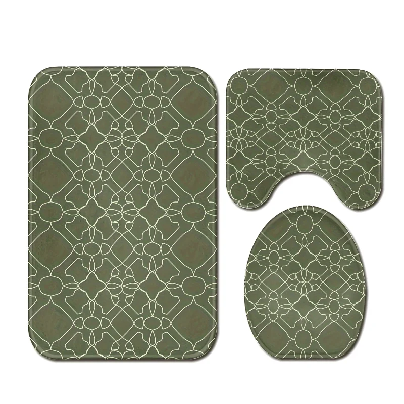 3 pcs/set geometry printed floor mat, three-piece bathroom mat set, non-slip mat, water-absorbent mat, toilet lid mat, toilet U-