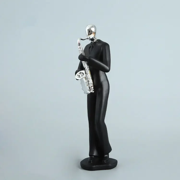 [Crafts] Modern Abstract Sculpture music band Saxophone player figure model Statue Art Carving Resin Figurine Home Decorations