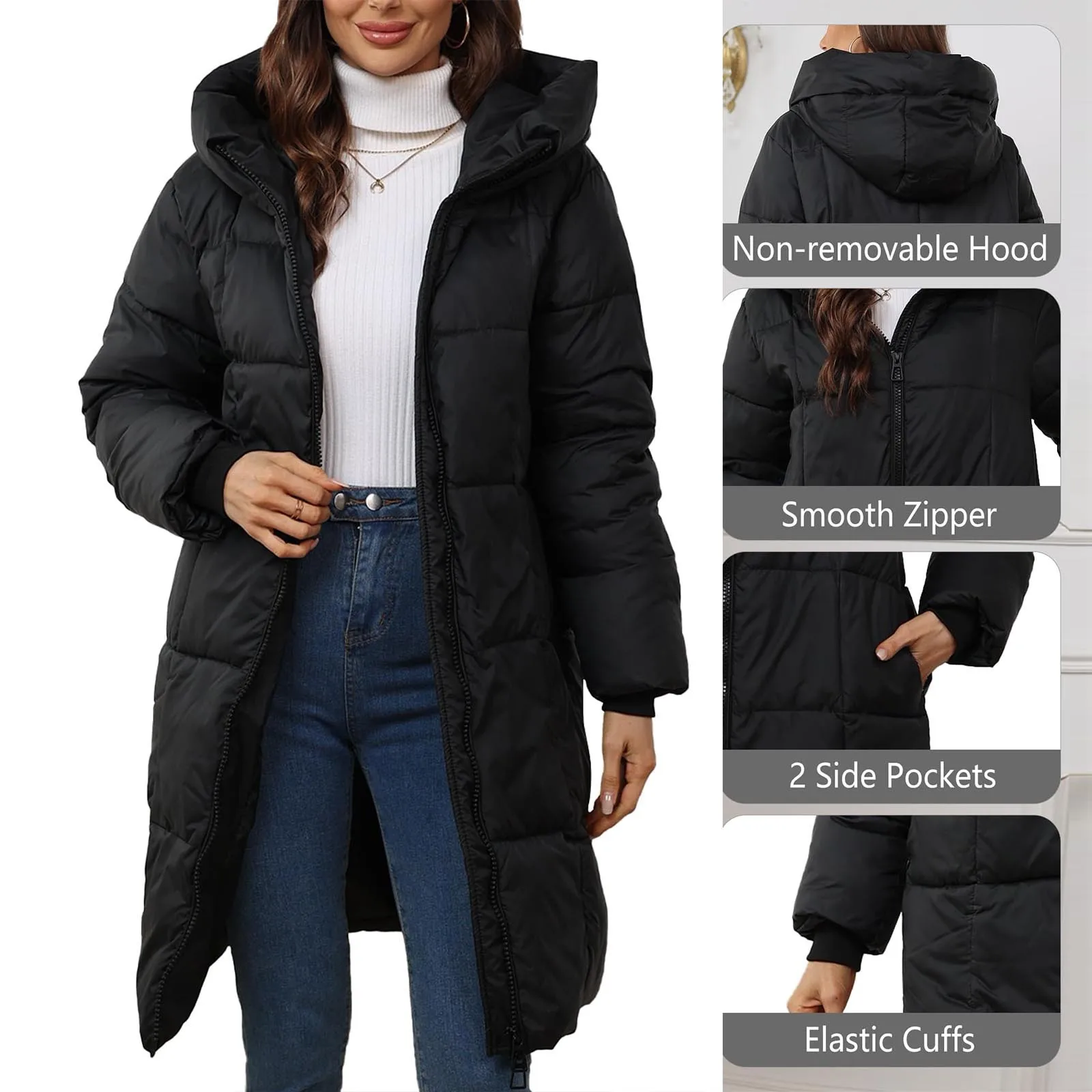 Warm Winter Parkas Women's Hooded Long Puffer Chaqueta Thicken Cotton Padded Knee Length Windproof Overcoat Street Snow Overcoat