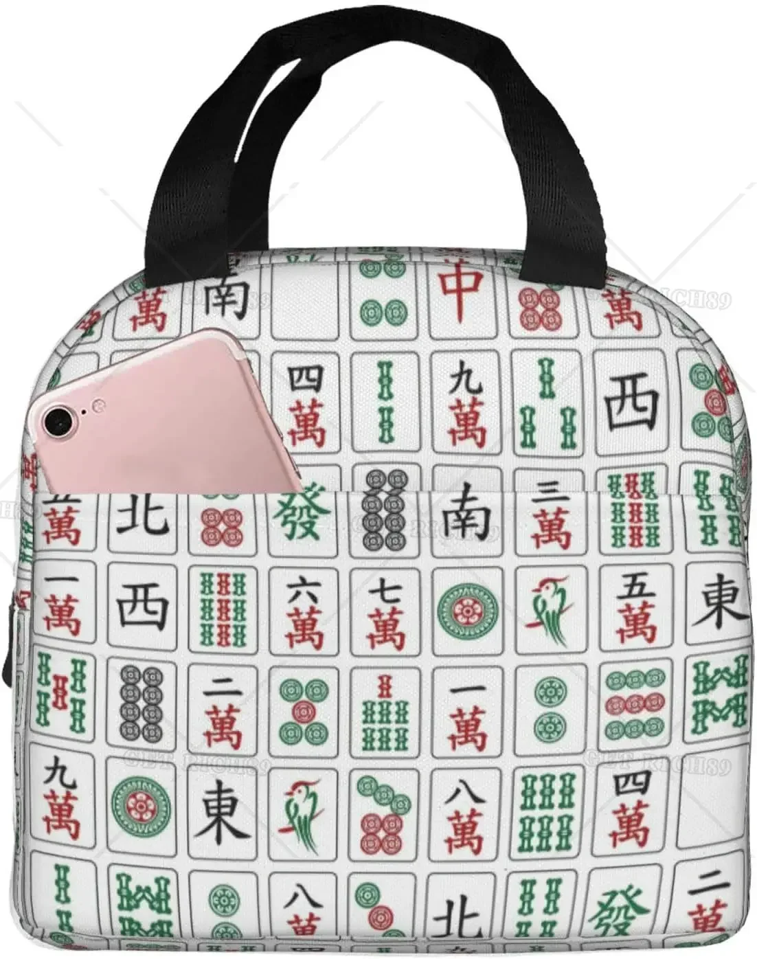 

Mahjong Insulated Waterproof Lunch Bags for Women Reusable Cooler/Warmer Lunch Tote Box Food Carrying Bento Lunch Handbag