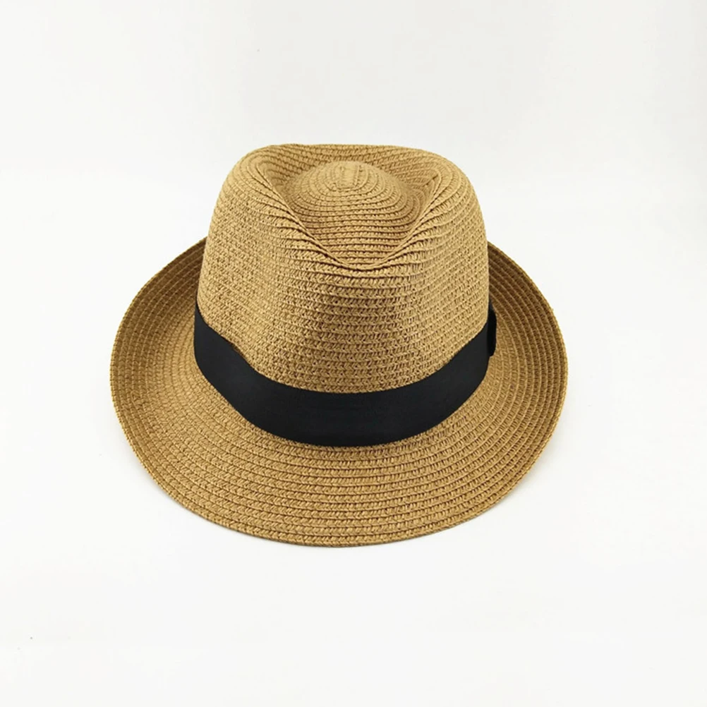 

Stylish Childrens Straw Hat Unique Weaving Design Black Band Summer Sun Protection Cap Kids Beach Hat