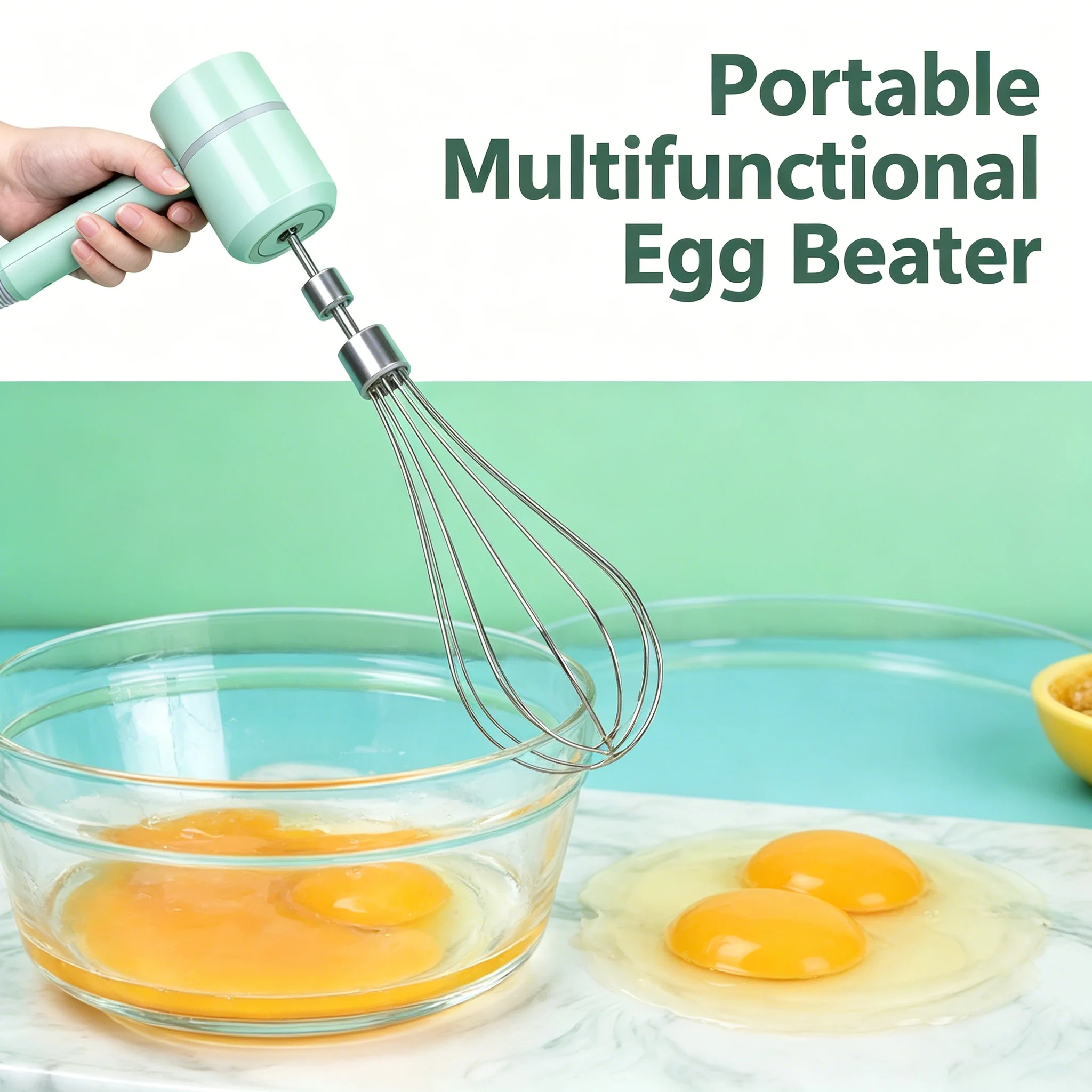 

USB Rechargeable Electric Whisk 304 Stainless Steel, 3-Speed Portable Handheld Mixer with Wireless Design for Home & Bakery