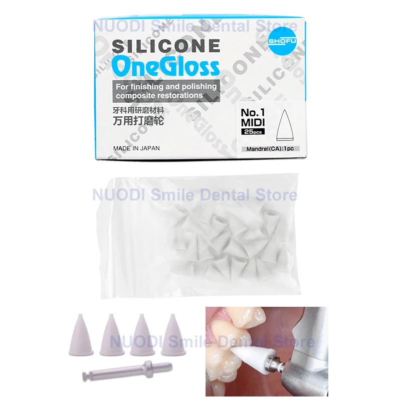 SHOFU MIDI SILICONE OneGloss Dental Silicone Polishing Finishing Composite Restorations Grinding Points Mandrel Dentist Tools