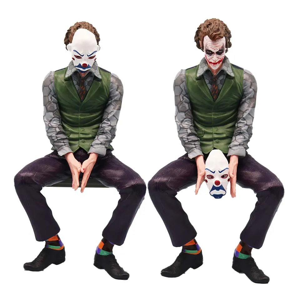 

Joker Heath Ledger Anime Figures Sitting Green Suit Handheld Joker Mask Car Decoration Model Kids Toys Children Xmas Gifts