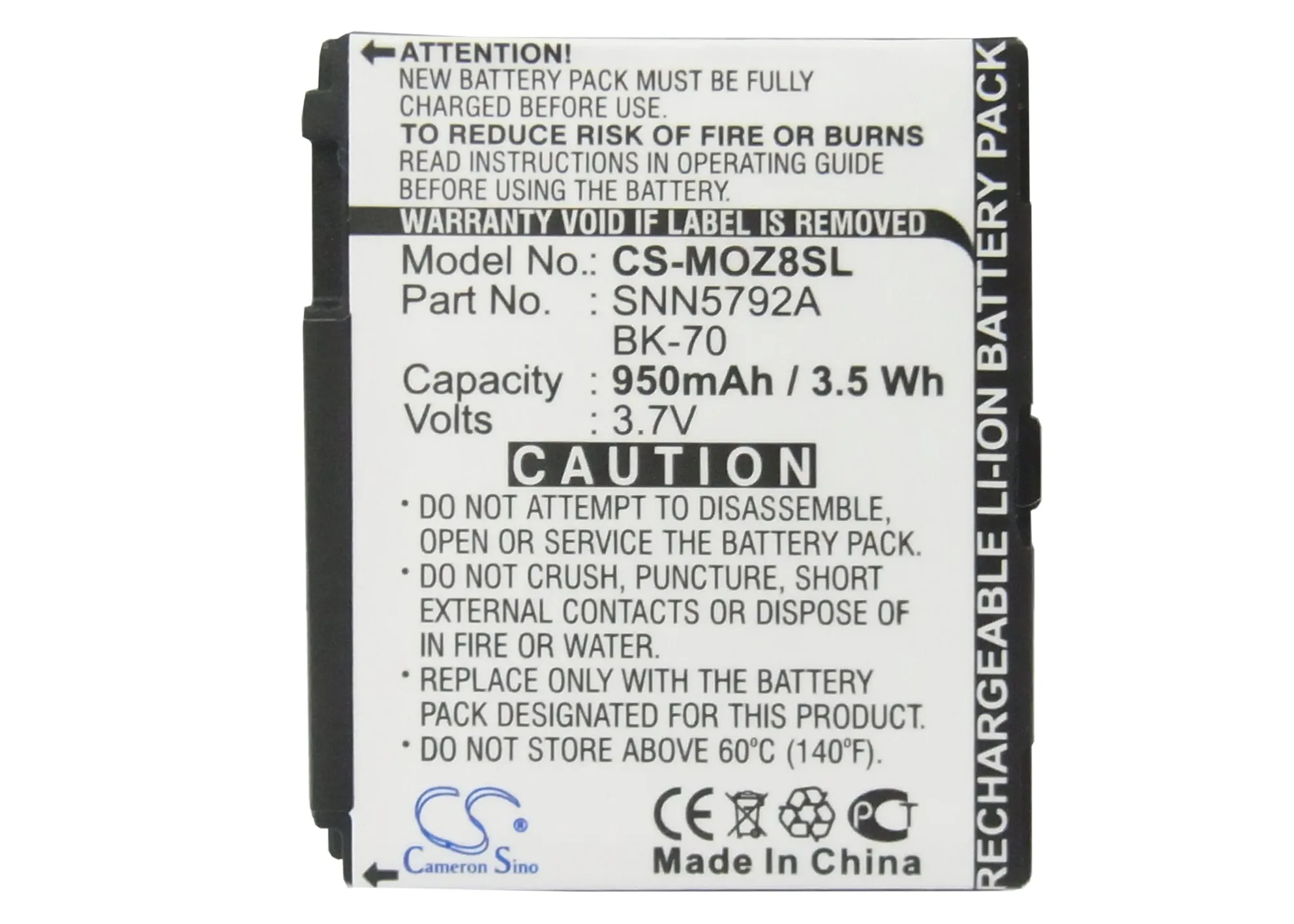 

Li-ion Mobile, SmartPhone Battery for Motorola,3.7v,950mAh,Sidekick Slide,MOTO Z8,IC402,IC502,ic602,The Blend,i335,V950,i876