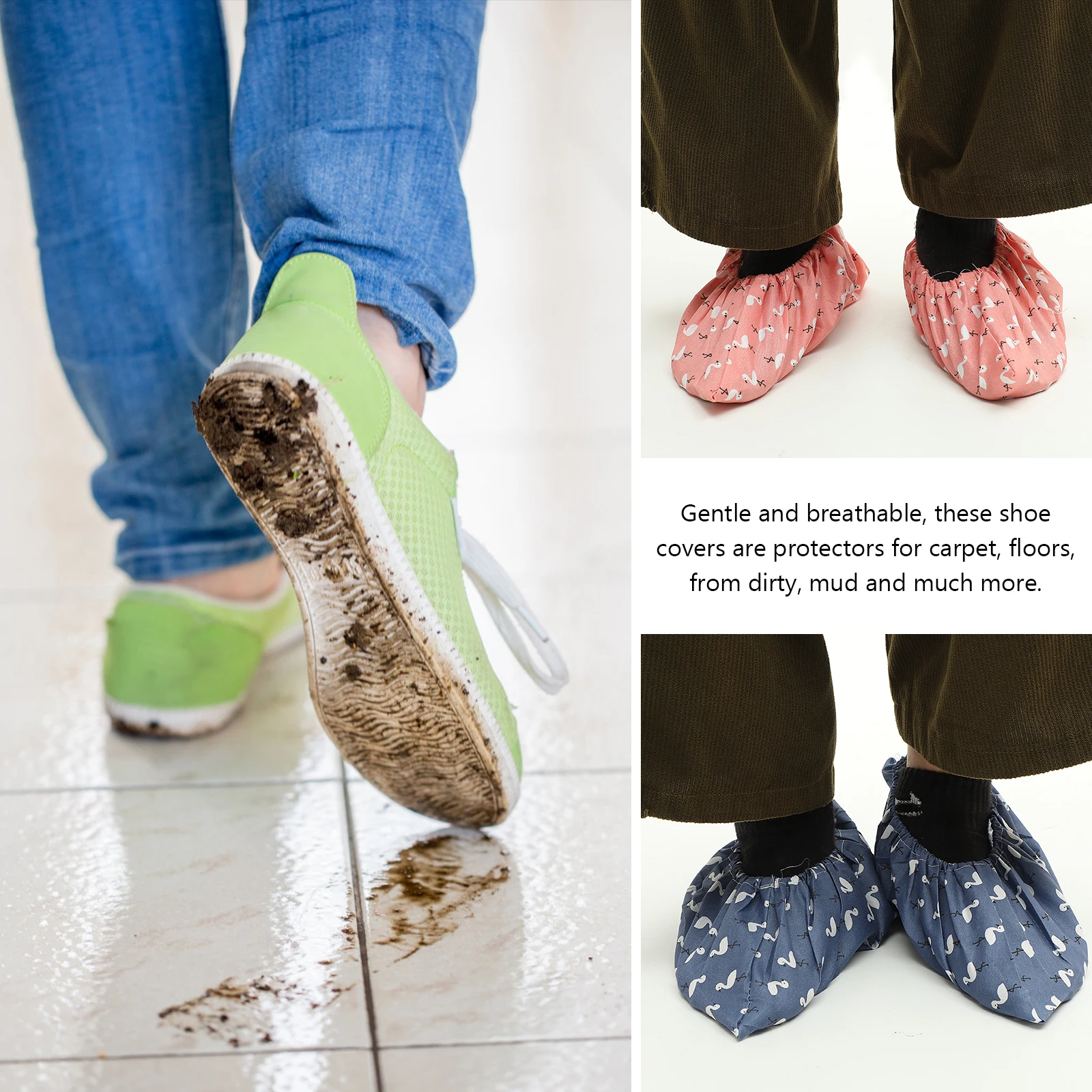 

4pcs Reusable Washable Breathable Elastic Shoe For Home Indoor Use Fabric Boot Covers Dirt Mud Proof Floor Protector Durable