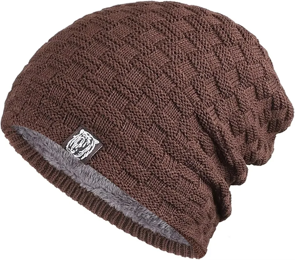 Mens Plush Lining Beanie Winter Hat Outdoor Sports Keep Warm Knitted Skully Hat Cycling Camping Cap Cold Weather Gear, image 11