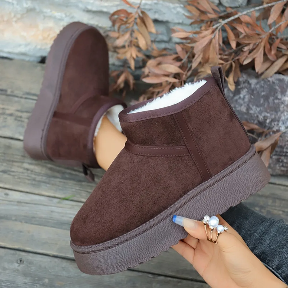 Winter Thick Bottomed Lined Large Head Snow Boots Women Warm Short Tube Bread Cotton Shoes Round Toe Boots for Women